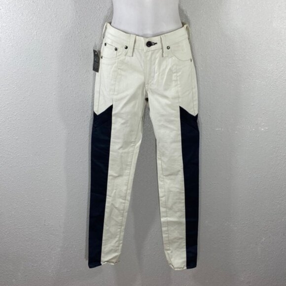 NWT Rag & Bone Grand Prix Winter White Black Leather Panel Legging Jeans 27 - Picture 6 of 13